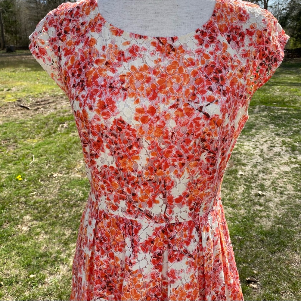 MADEWELL DRESS FIT & FLARE MINI CORAL CREAM LACE CAP SLEEVE Size 2 - Picture 2 of 7